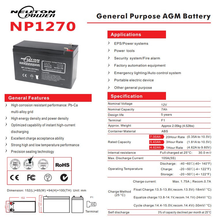 Neuton NP1270 Power Battery 12V 7Ah