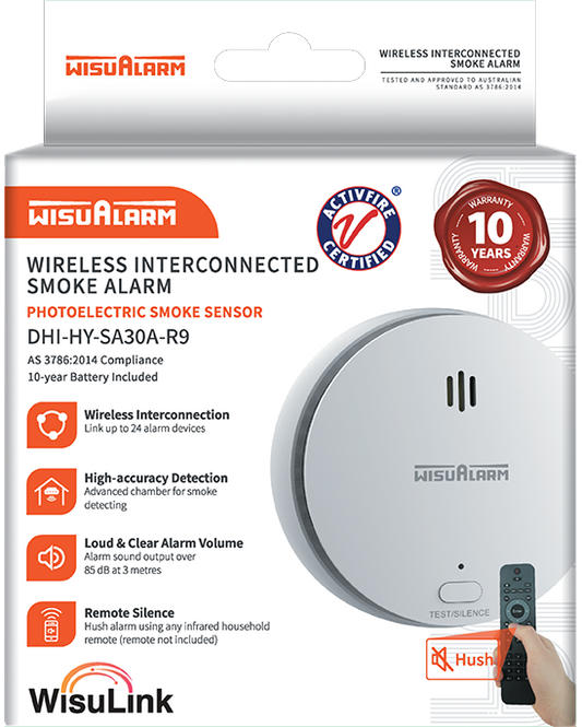 WisuAlarm DHI-HY-SA30A-R9 Wireless Interconnected Smoke Alarm with Long Life Battery