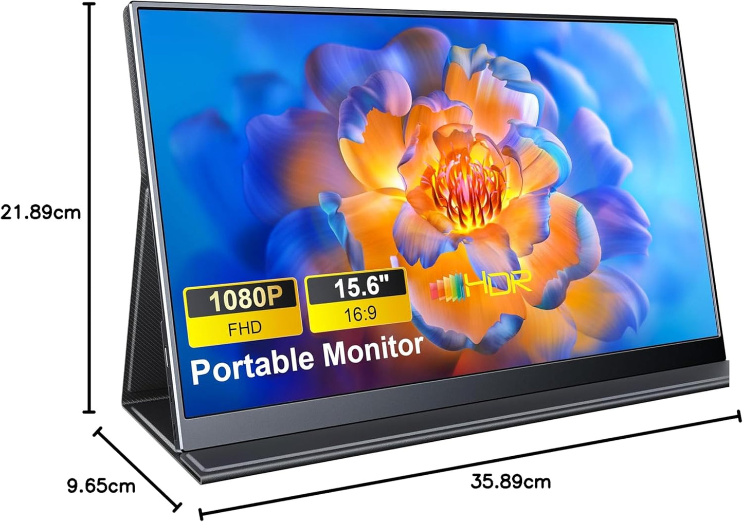 Portable 15.6" Lightweight Monitor 1080P FHD Screen + Speakers + Cover