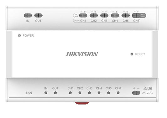 Hikvision DS-KAD706Y-P 2nd Gen. 2 Wire Intercom, Video/Audio Distributor, 6 Devices, PSU