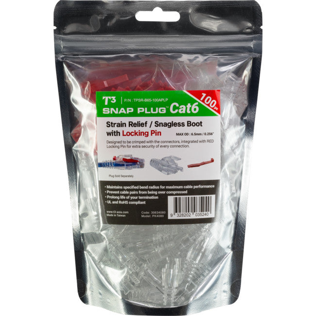 T3 PK4080 Clear 6.5mm RJ45 Rubber Boot With Locking Pin