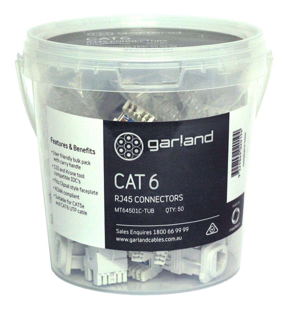 Garland MT64501C-TUB Outlet RJ45 Cat6 Clipsal Style White Mech 50pk