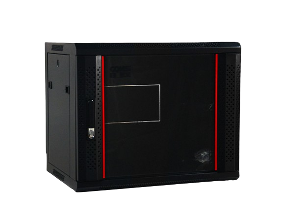9RU 550mm Deep Hinged Data Cabinet Black - Glass Door SZS.6409.F