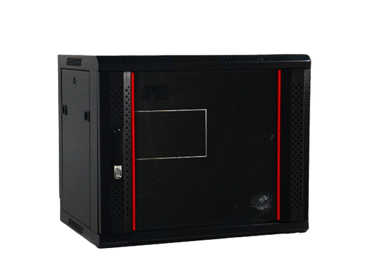 9RU 550mm Deep Hinged Data Cabinet Black - Glass Door SZS.6409.F