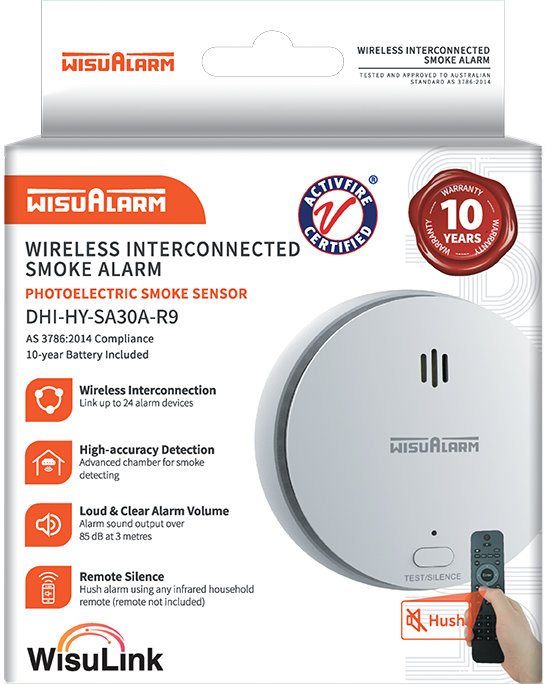 WisuAlarm DHI-HY-SA30A-R9 Wireless Interconnected Smoke Alarm with Long Life Battery