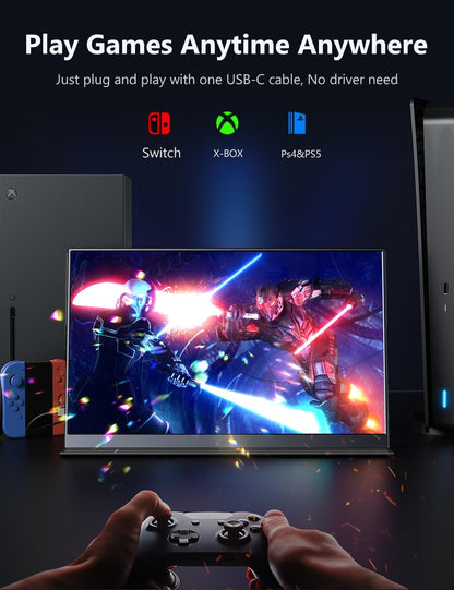 Portable 15.6" Lightweight Monitor 1080P FHD Screen + Speakers + Cover