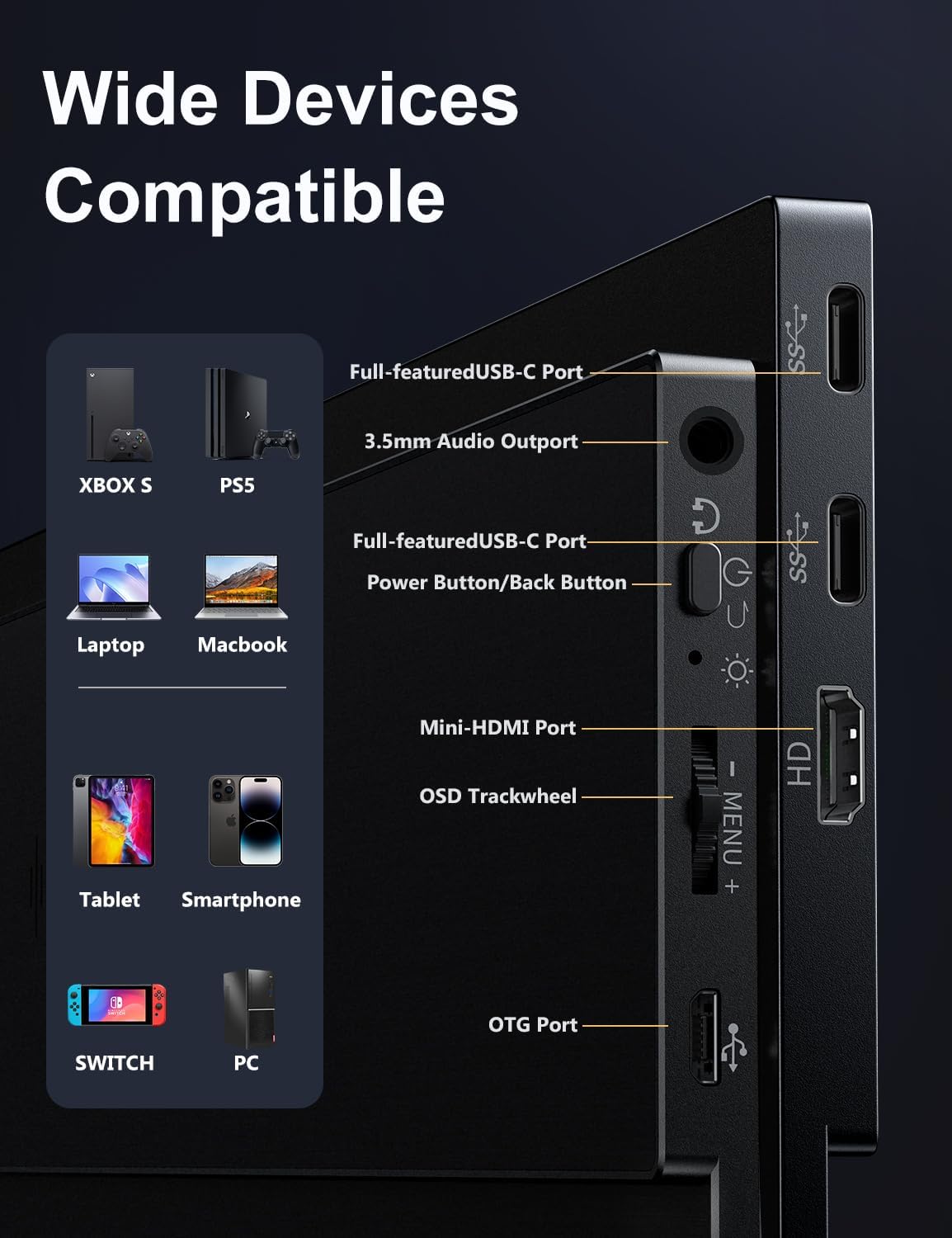 Portable 15.6" Lightweight Monitor 1080P FHD Screen + Speakers + Cover