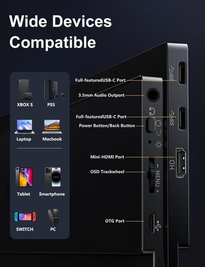 Portable 15.6" Lightweight Monitor 1080P FHD Screen + Speakers + Cover