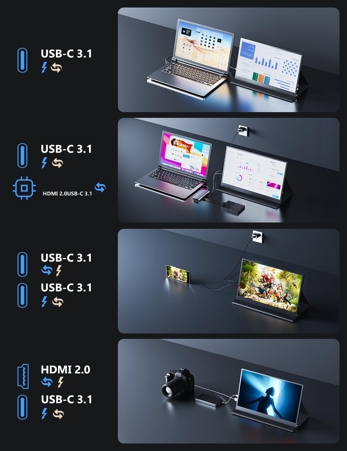 Portable 15.6" Lightweight Monitor 1080P FHD Screen + Speakers + Cover