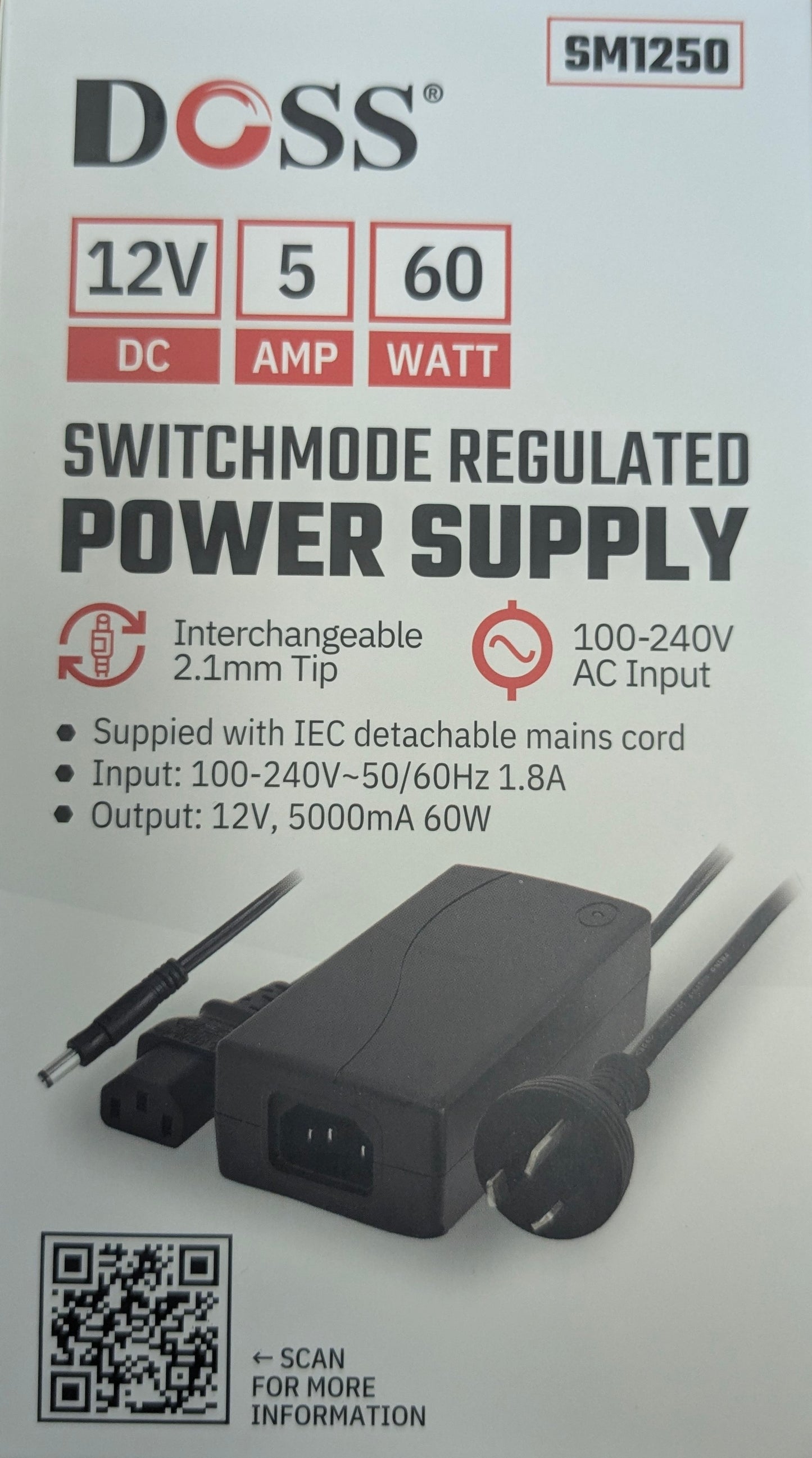 Doss SM1250 DC 12V 5A 60W Switchmode Regulated Power Supply