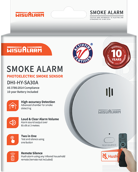 WisuAlarm DHI-HY-SA30A Standalone Photoelectric Smoke Sensor with Long Life Lithium Battery
