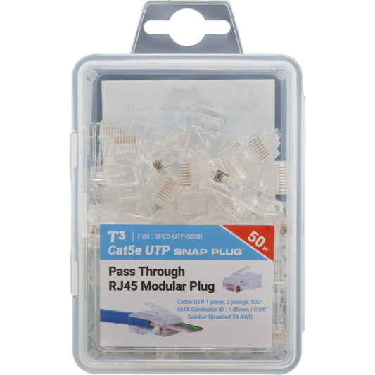 T3 T3SPC5-50 RJ45 Cat5e Solid Thru Snap Plug - Pack of 50