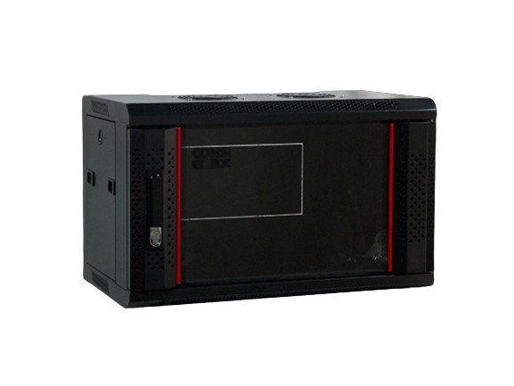 6RU 550mm Deep Hinged Data Cabinet Black - Glass Door SZS.6406.F