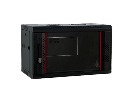 6RU 550mm Deep Hinged Data Cabinet Black - Glass Door SZS.6406.F