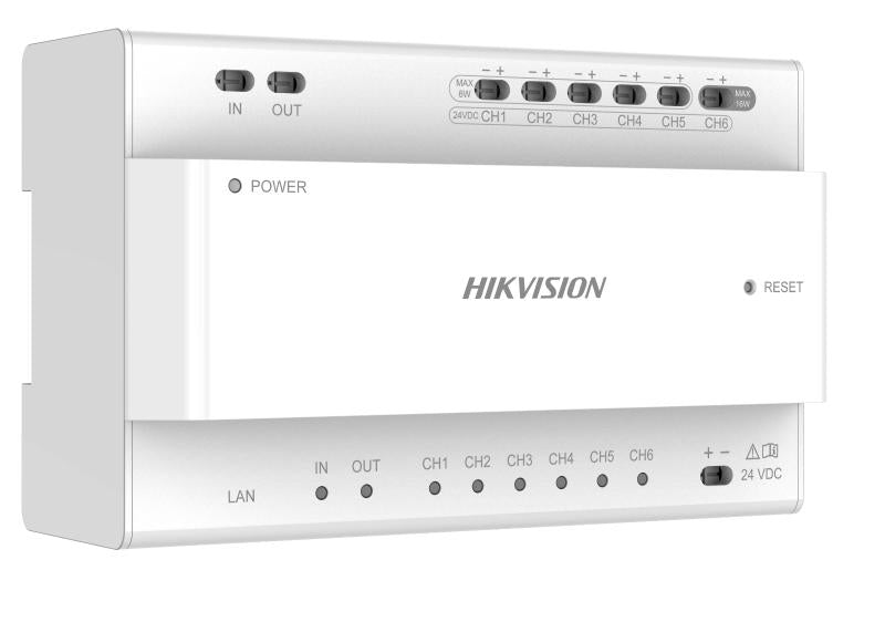 Hikvision DS-KAD706Y-P 2nd Gen. 2 Wire Intercom, Video/Audio Distributor, 6 Devices, PSU